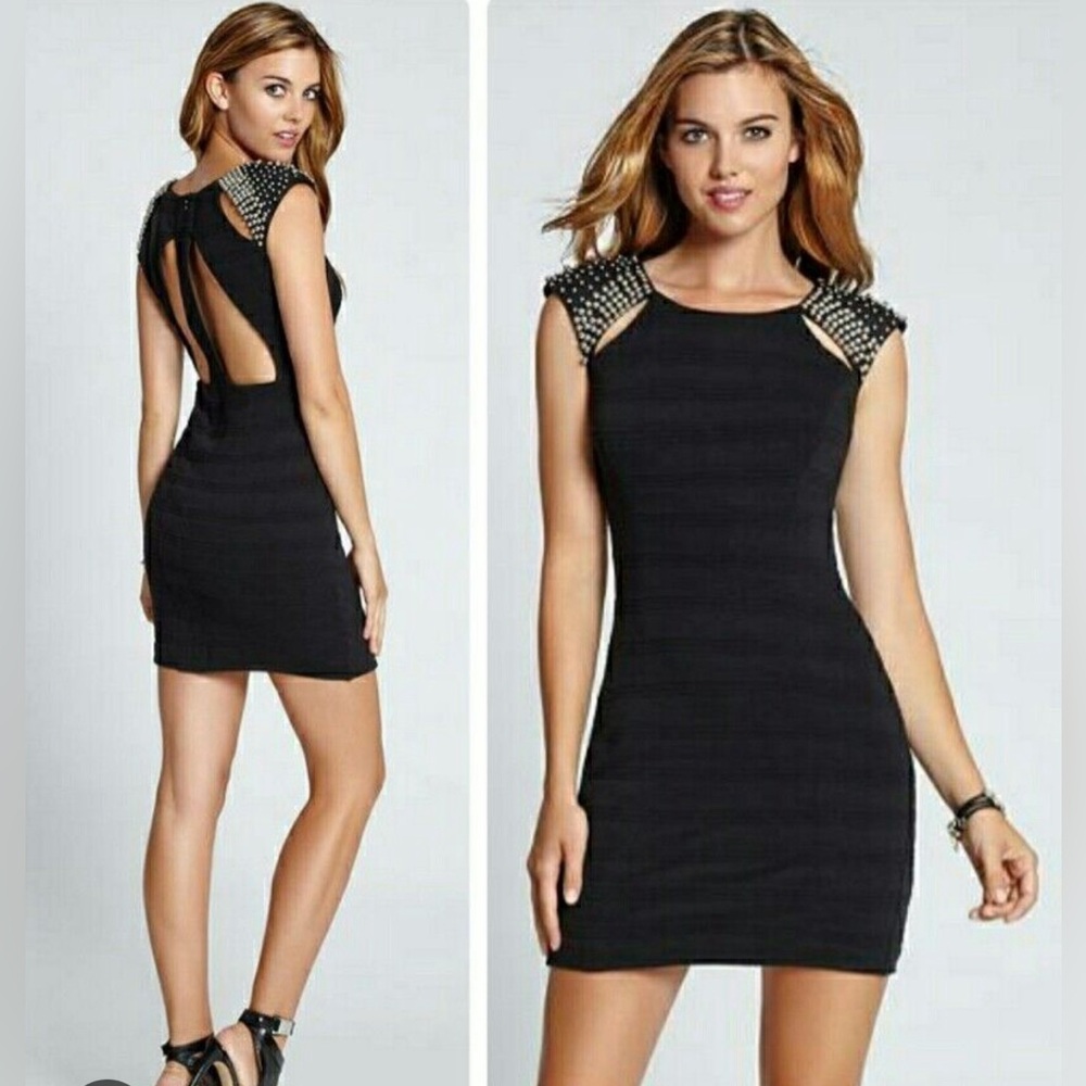 Guess Black Hillcrest Dress. Sleeve Beaded. NWT.